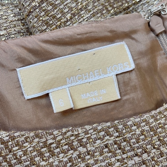 Michael Kors Italy Tweed Silk Metallic Blend Cocktail Dress Gold Beige Size 6 - Picture 8 of 10